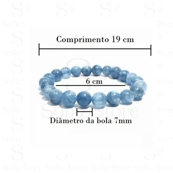 Pulseira Jade Água Marinha Medidas - Pedra Da Leveza E Calmaria - Com Fio Silicone Duplo Sofliz