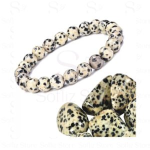 Pulseira Jaspe Dalmata capa - Pedra Natural Protetora Revitalizante - Com Fio Silicone Duplo Sofliz