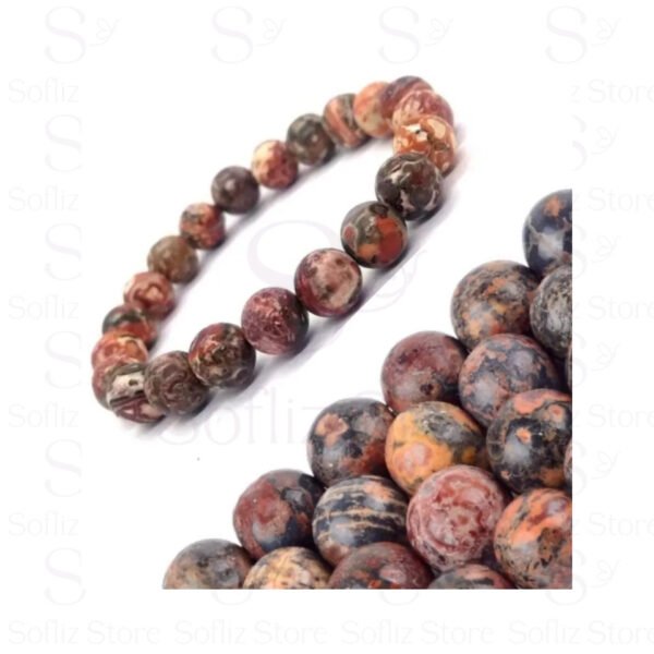 Pulseira Pedra Jaspe Leopardo capa -Natural Equilibrio Paz Coragem - Com Fio Silicone Duplo Sofliz