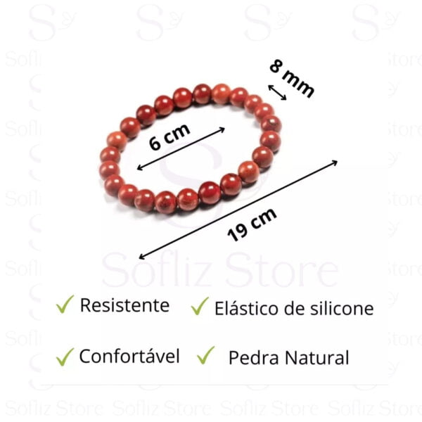 Pulseira Pedra Jaspe Vermelha medidas - Proteção E Vitalidade Unissex - Com Fio Silicone Duplo Sofliz