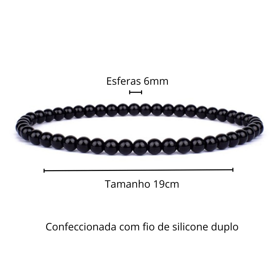 Pulseira Pedra Natural Onix Negra Esferas 6mm