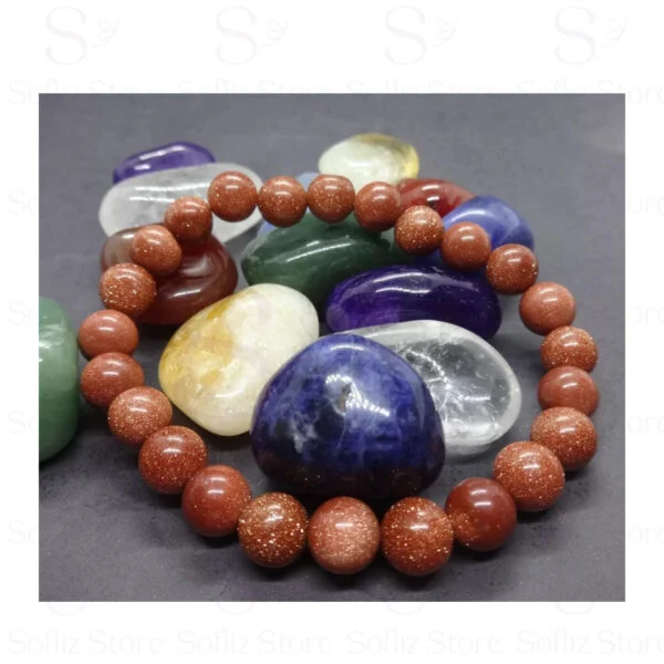 Pulseira De Bolinhas Pedra Do Sol detalhe pedras - Para Boas Energias Proteção - Com Fio Silicone Duplo Sofliz