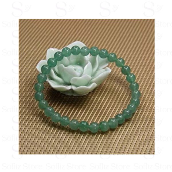 Pulseira Quartzo Verde Pedra Natural detalhe - Saúde E Equilibrio - Com Fio Silicone Duplo Sofliz