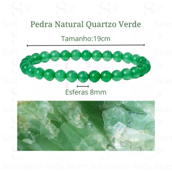 Pulseira Quartzo Verde Pedra Natural medidas - Saúde E Equilibrio - Com Fio Silicone Duplo Sofliz