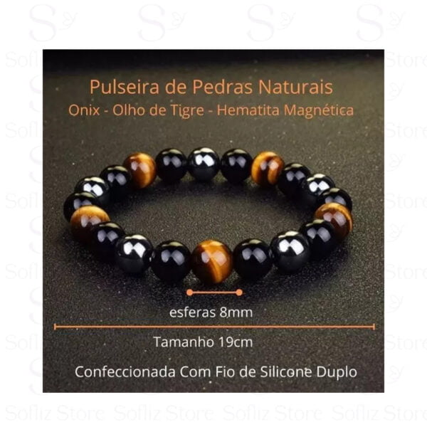 Pulseira Pedras Mistas Olho De Tigre - Onix - Hematita medidas Envio Rápido Sofliz