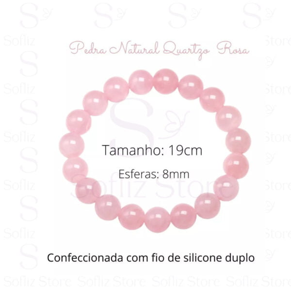 Pulseira Bolinha Quartzo Rosa medidas - Pedra Natural A Pedra Do Amor Envio Rápido Sofliz