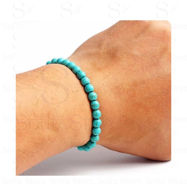 Pulseira Turquesa Pedra Natural Azul Ambientado - Unissex - Prosperidade Envio Rápido Sofliz