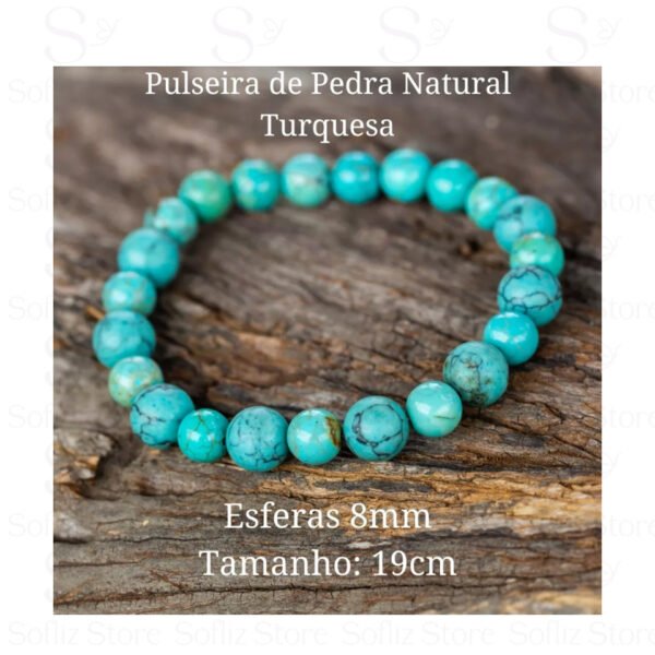 Pulseira Turquesa Pedra Natural Azul medidas - Unissex - Prosperidade Envio Rápido Sofliz