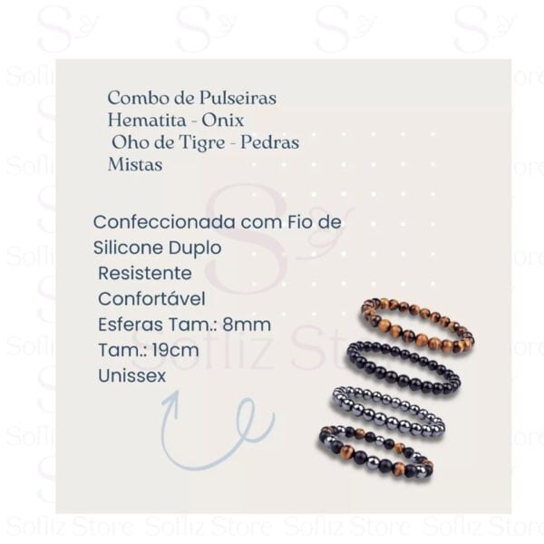 Pulseiras Pedras Naturais Combo Proteção 4 Unid sofliz