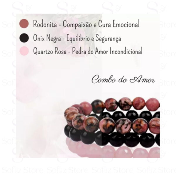 Combo Pulseiras Pedras Rodonita Onix Quartzo Rosa 3 Unid - Detalhe - Sofliz Store - Loja Online - Mercado Livre