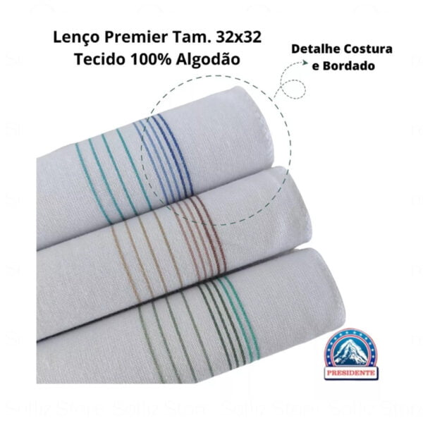 Lenço Branco Masculino Tecido Bordado detalhe 100% Algodão Cx Com/3 Unidades puro algodão