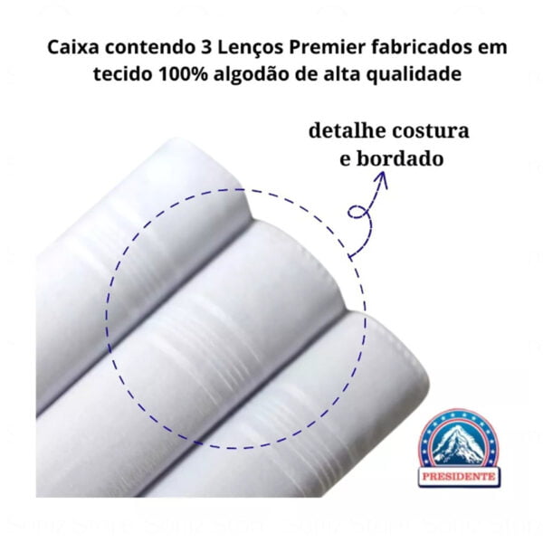 Lenço De Bolso Masculino Premier Branco liso detalhe 3 unidades puro algodão