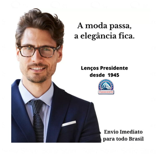 Lenço Presidente Branco 41x41 ambiente 100% Algodão Masculino Cx Com 3 Unid puro algodão