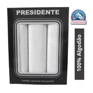 Lenço Presidente Branco 41x41 capa 100% Algodão Masculino Cx Com 3 Unid